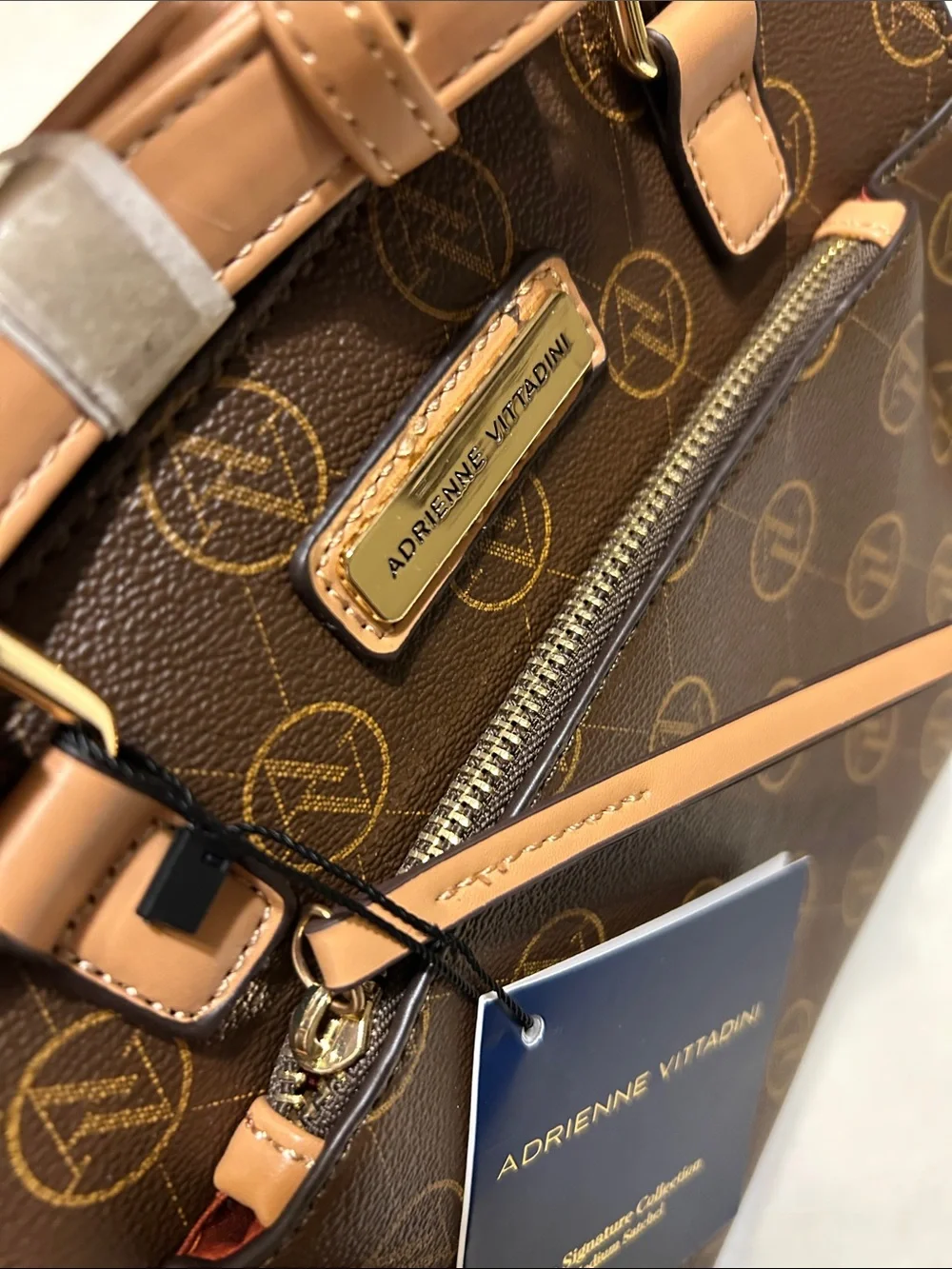 Adrienne Vittadini Brown & Tan Logo Satchel